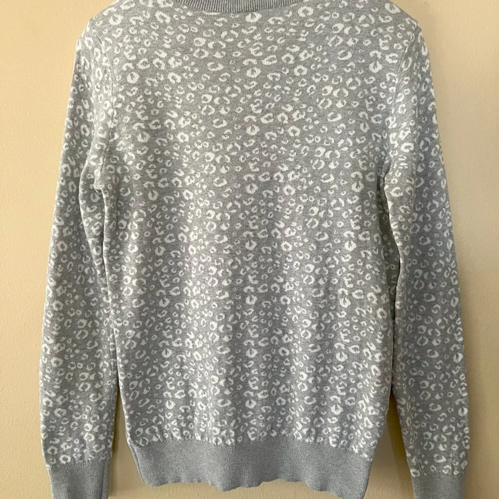 Ann Taylor Loft Gray and White Leopard Print 100% Cotton Sweater Size S